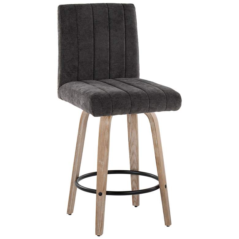 Image 2 Hank Counter Stool Whitewashed Wood Black Fabric by LumiSource Pair more views