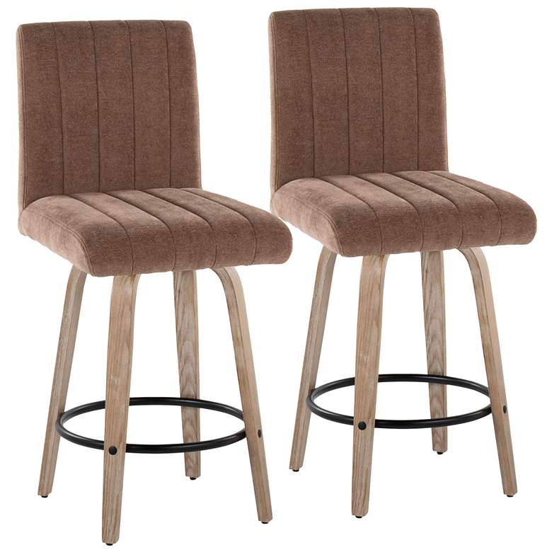 Image 1 Hank Counter Stool Whitewashed Wood Brown Fabric by LumiSource Pair