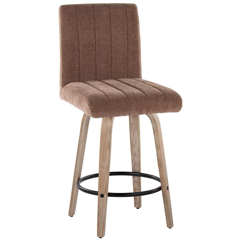 Image 2 Hank Counter Stool Whitewashed Wood Brown Fabric by LumiSource Pair more views