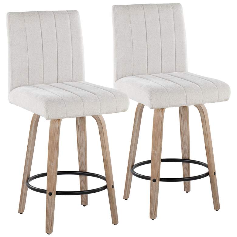 Image 1 Hank Counter Stool Whitewashed Wood Grey Fabric by LumiSource Pair