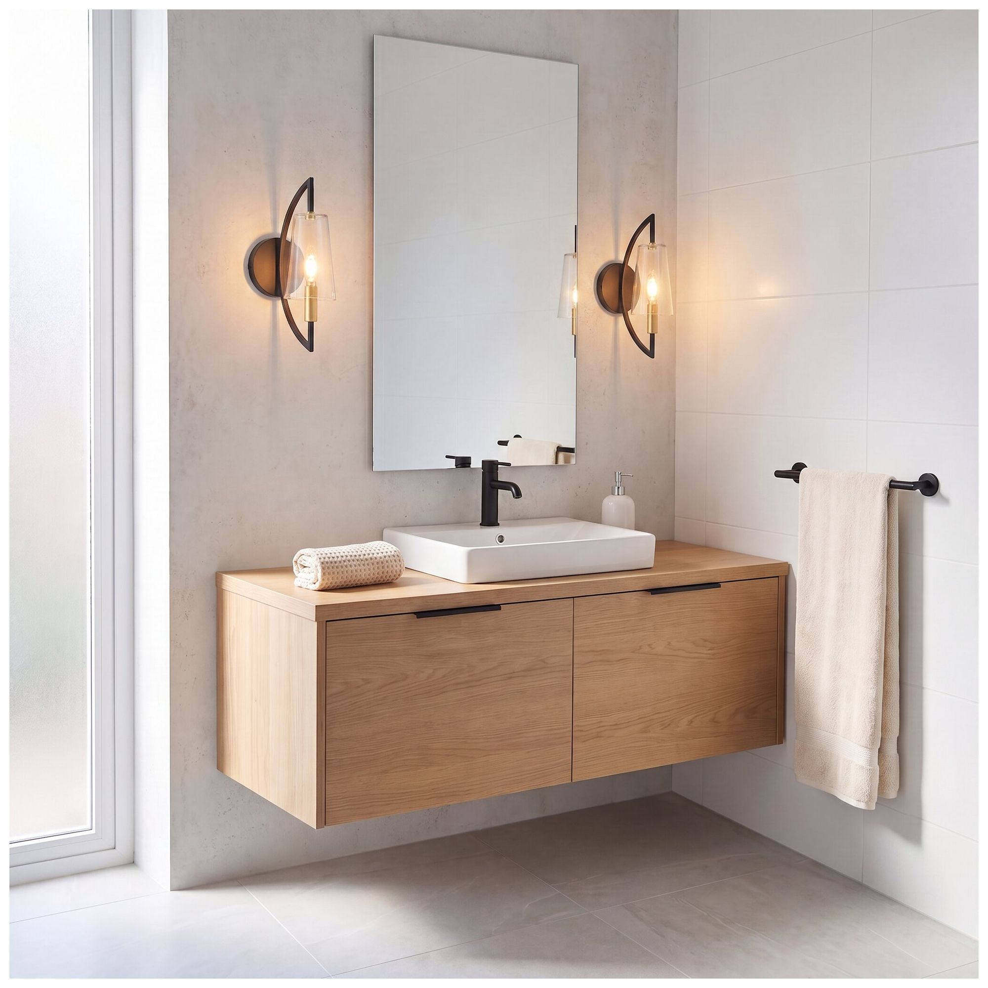 Image 5 Hanley 1-Light Wall Sconce in Matte Black and Warm Brass more views