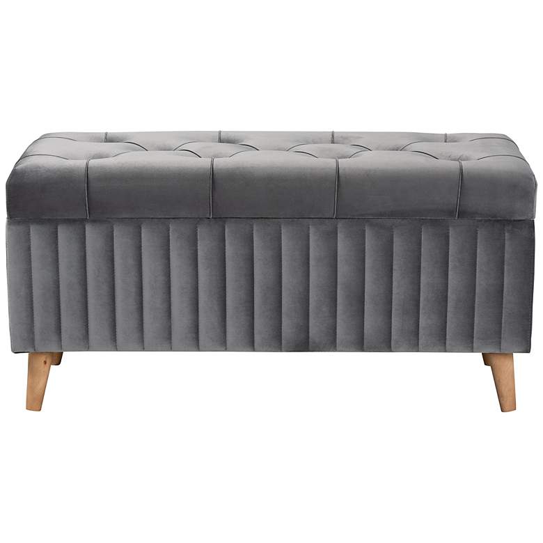 Image 6 Hanley Tufted Gray Velvet Fabric Storage Ottoman more views