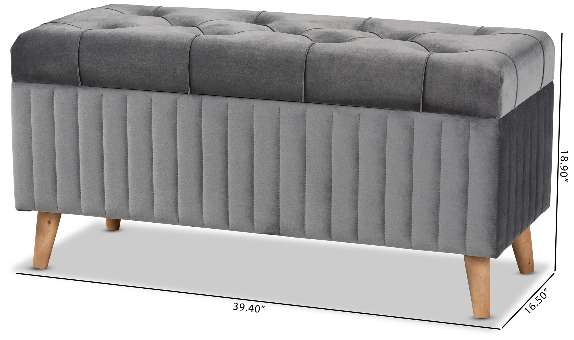 Hanley Tufted Gray Velvet Fabric Storage Ottoman in scene