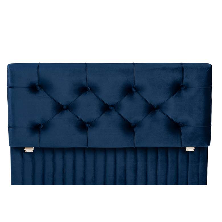 Image 3 Hanley Tufted Navy Blue Velvet Fabric Storage Ottoman more views