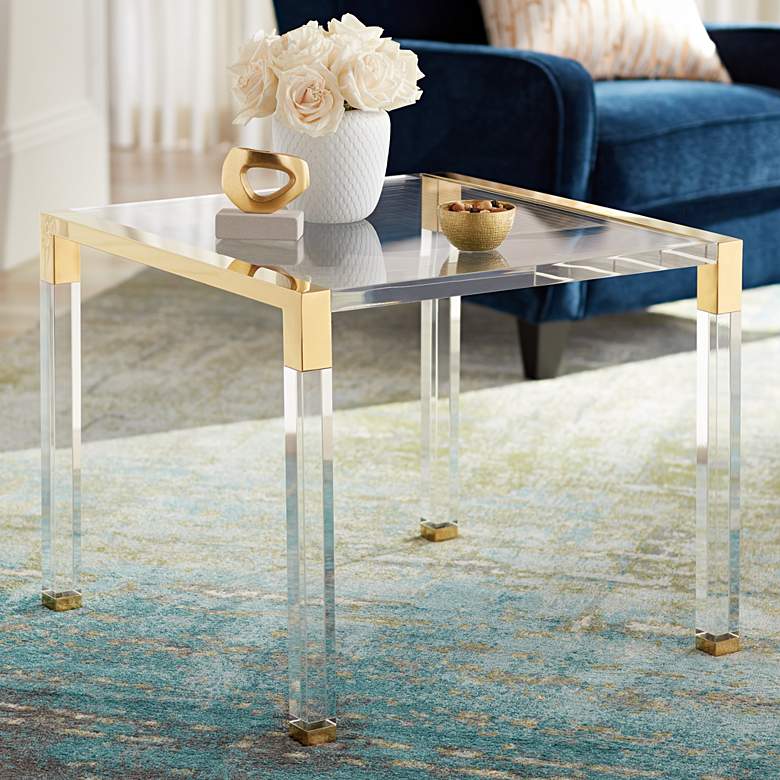 Hanna 23 1/2&quot; Wide Gold and Clear Acrylic Side Table