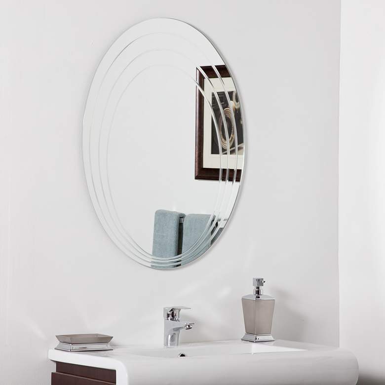 Image 1 Hanna 23 1/2 inch x 31 1/2 inch Oval Frameless Bathroom Wall Mirror