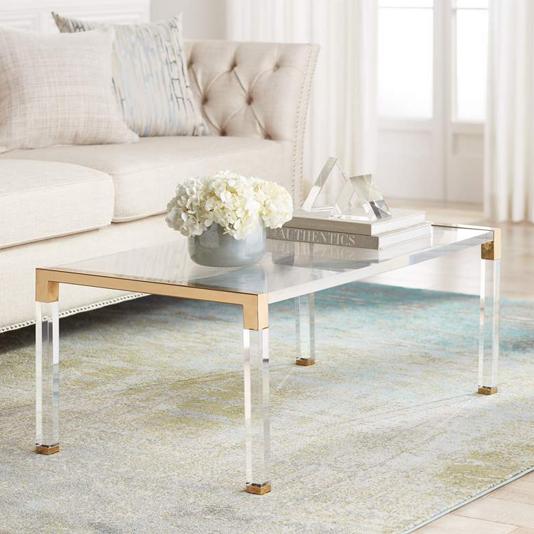 Image 1 Hanna 43" Wide Gold and Clear Acrylic Cocktail Table