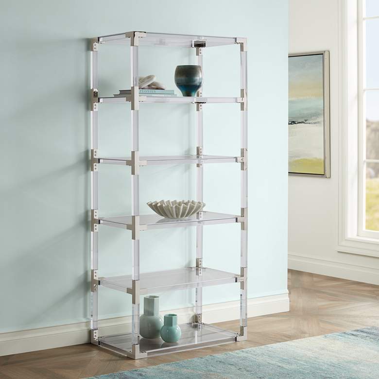 Hanna 70 3/4&quot; Clear Acrylic and Chrome 6-Shelf Open Bookcase