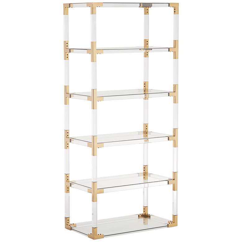 Image 3 Hanna 70 3/4" Clear Acrylic and Gold 6-Shelf Open Bookcase