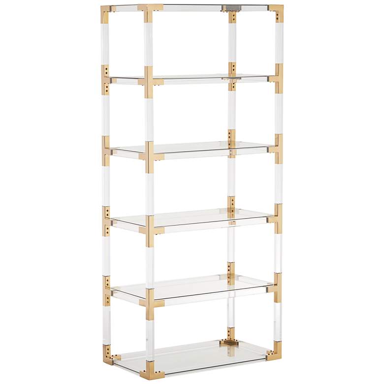 Image 3 Hanna 70 3/4 inch Clear Acrylic and Gold 6-Shelf Open Bookcase