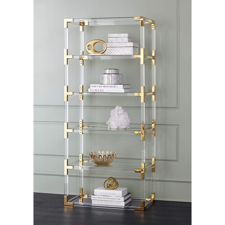 Image 2 Hanna 70 3/4" Clear Acrylic and Gold 6-Shelf Open Bookcase