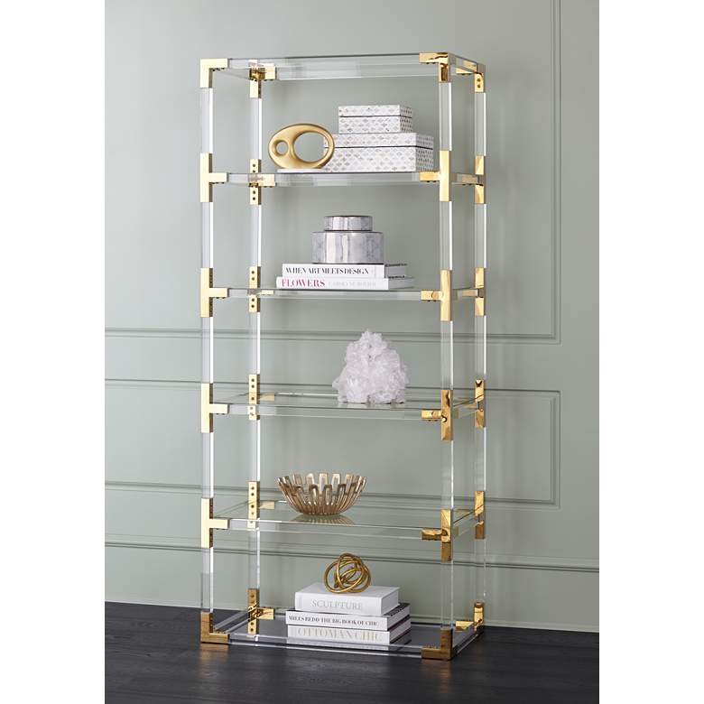 Image 2 Hanna 70 3/4 inch Clear Acrylic and Gold 6-Shelf Open Bookcase