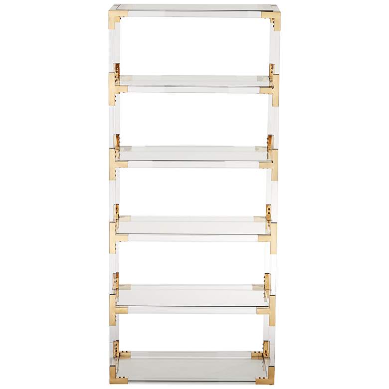 Hanna 70 3/4&quot; Clear Acrylic and Gold 6-Shelf Open Bookcase more views