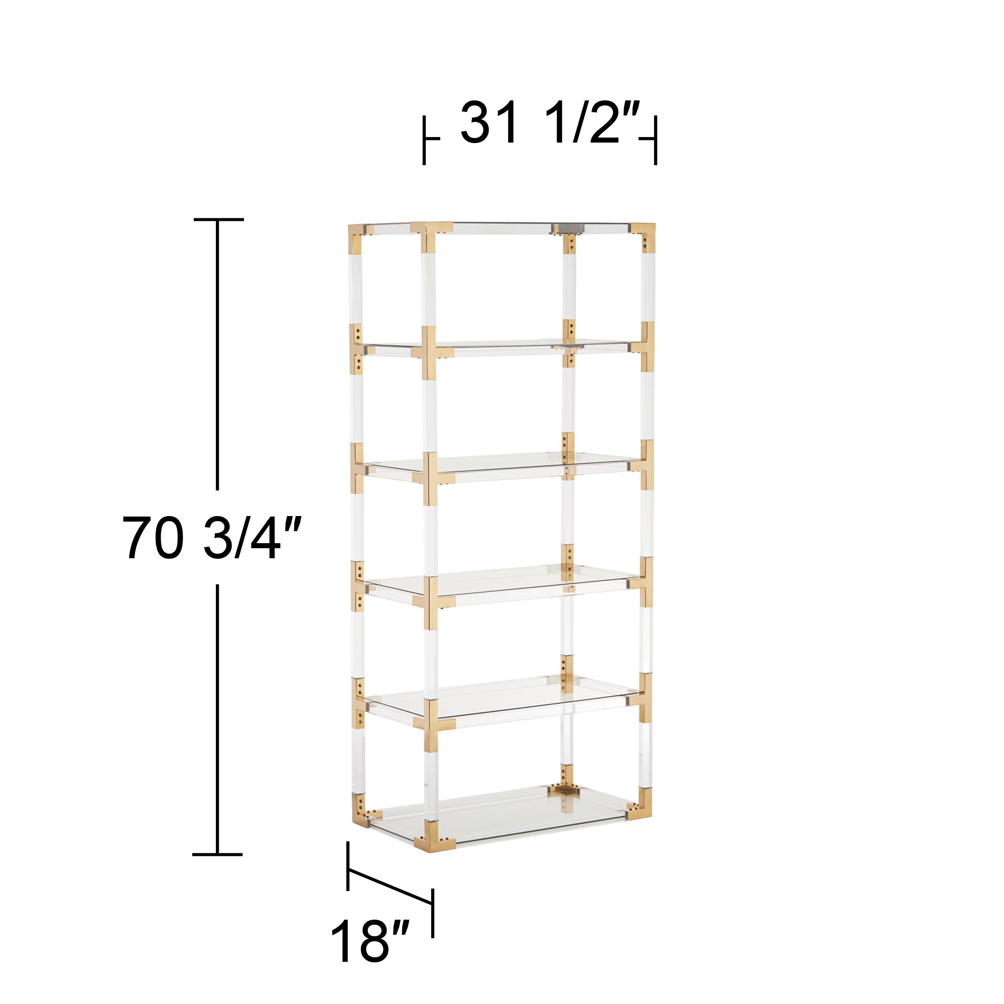 Hanna 70 3/4" Clear Acrylic and Gold 6-Shelf Open Bookcase in scene