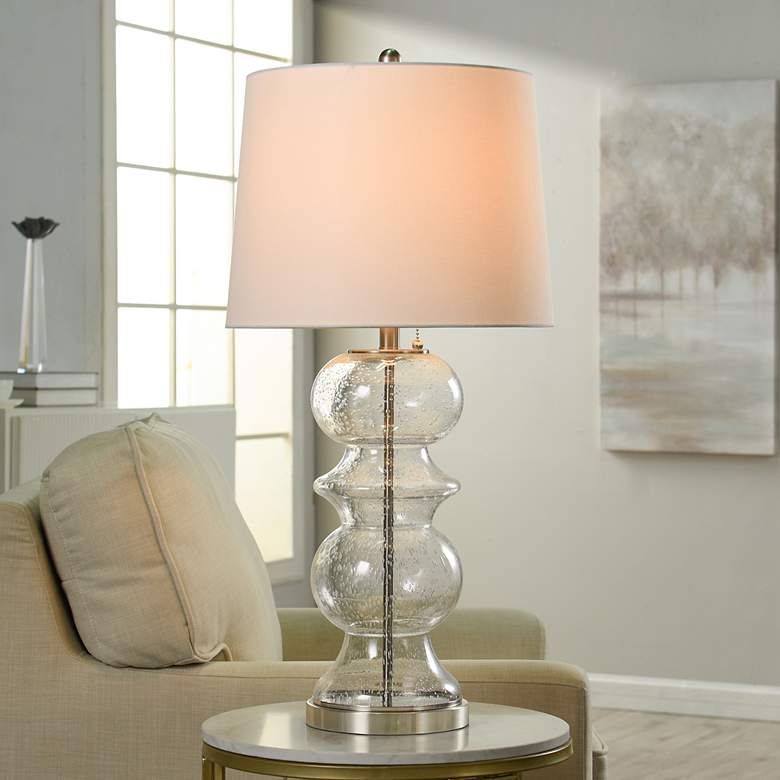Image 1 Hannah 32"H Seeded Glass Silver Steel Table Lamp w/ Off-White Shade