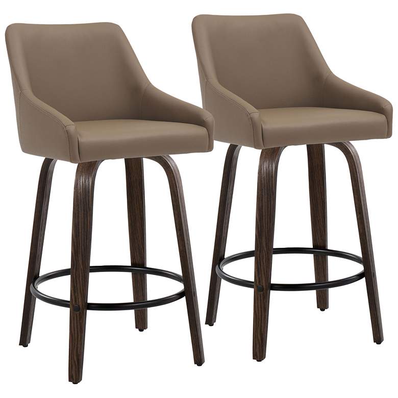 Image 2 Hannah Counter Stool Walnut Glazed Wood Brown PU by LumiSource Pair