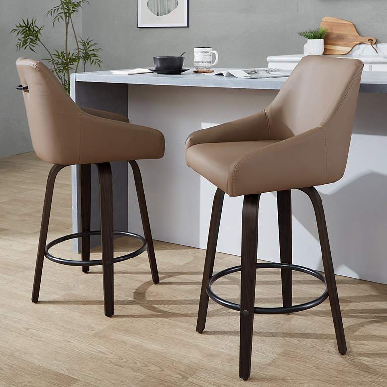 Image 1 Hannah Counter Stool Walnut Glazed Wood Brown PU by LumiSource Pair