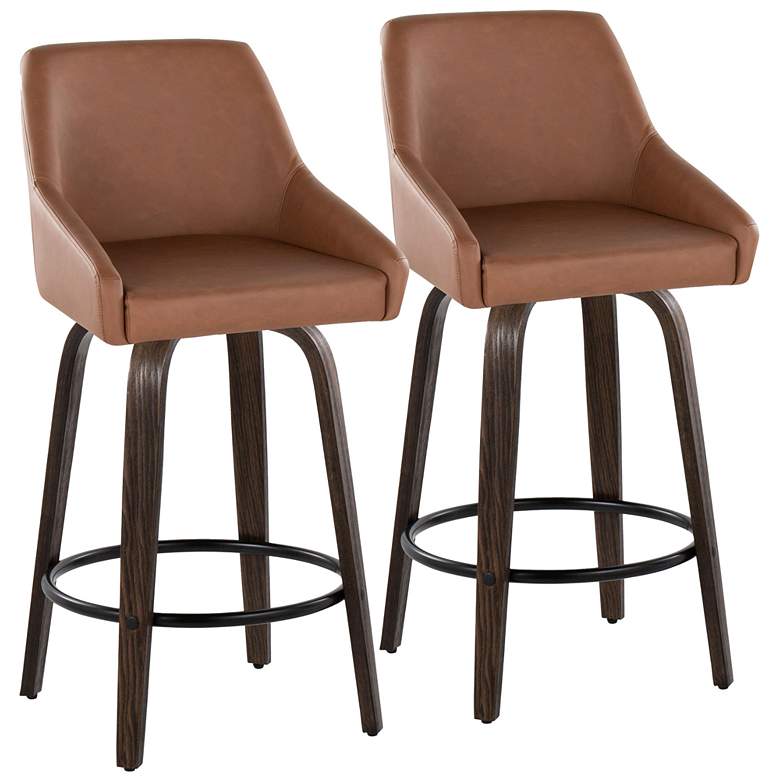 Image 2 Hannah Counter Stool Walnut Glazed Wood Camel PU by LumiSource Pair