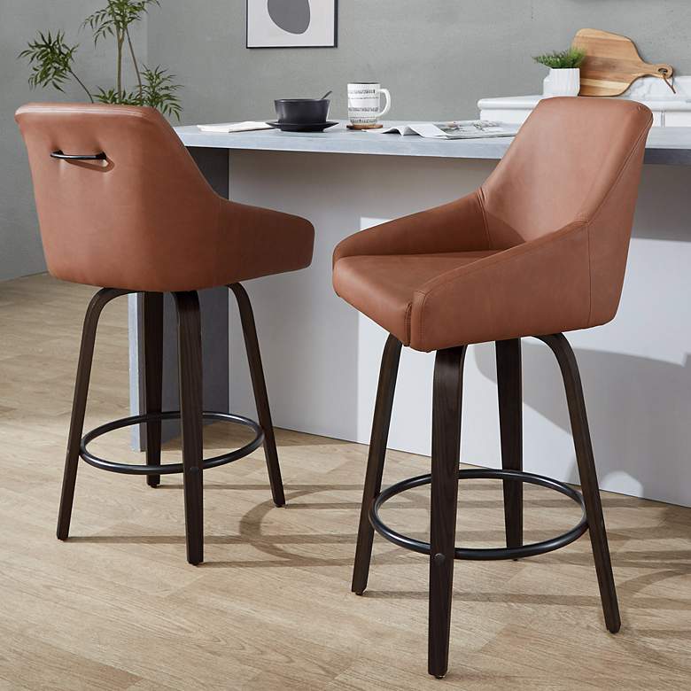 Image 1 Hannah Counter Stool Walnut Glazed Wood Camel PU by LumiSource Pair