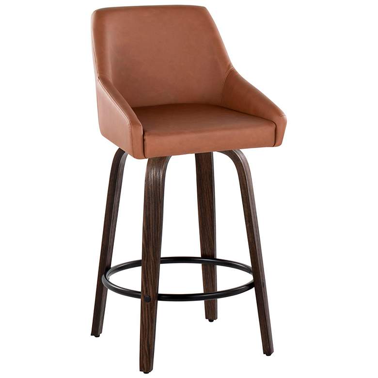 Image 3 Hannah Counter Stool Walnut Glazed Wood Camel PU by LumiSource Pair more views