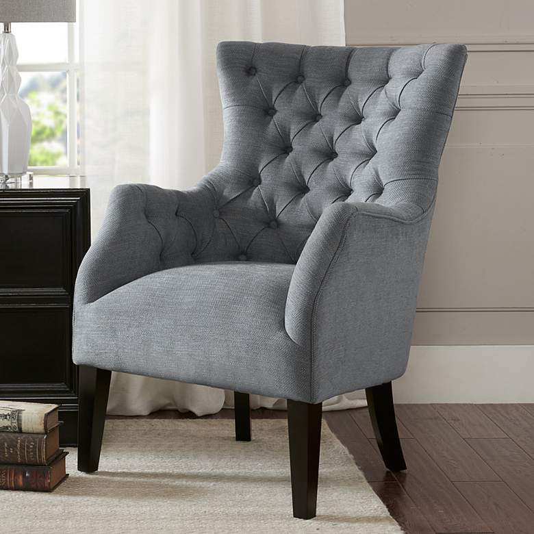 Image 1 Hannah Gray Fabric Button Tufted Wing Chair