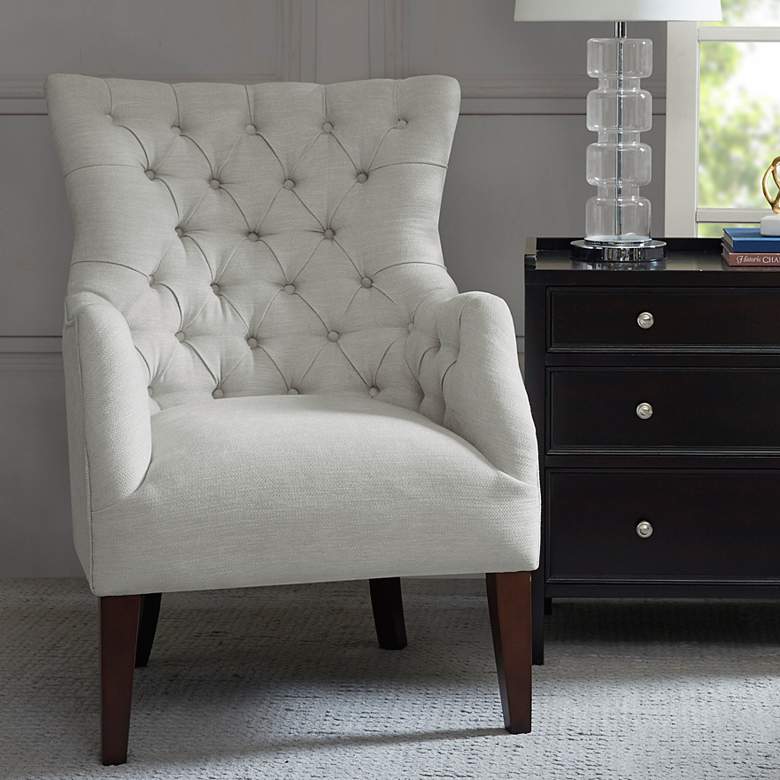 Image 1 Hannah Ivory Fabric Button Tufted Wing Chair