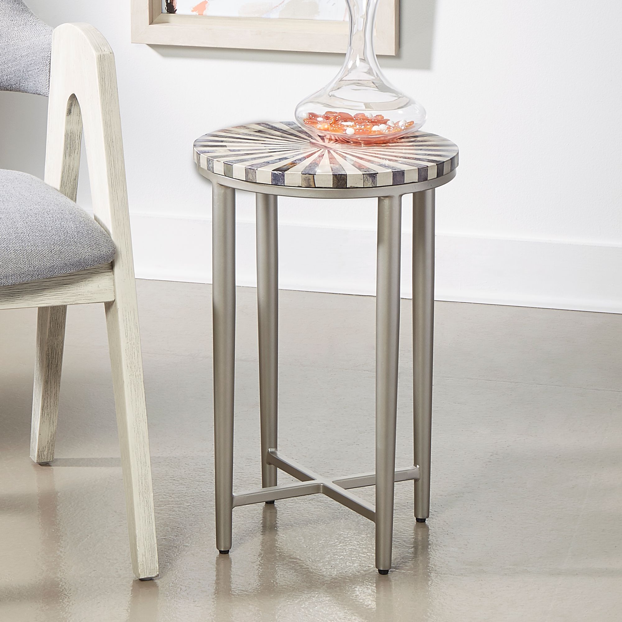 Wood Accent Tables Tables Page 2 Lamps Plus   Hannibal 14 Wide Gray Bone And Antique Silver Accent Table  91r39cropped 