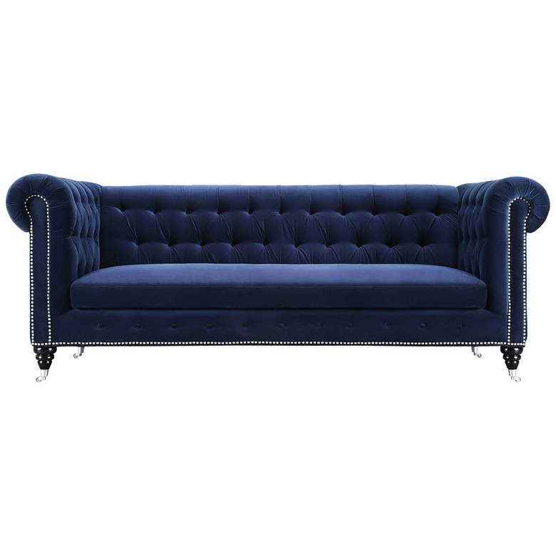 Image 1 Hanny 89 1/2 inch Wide Navy Blue Velvet Tufted Sofa