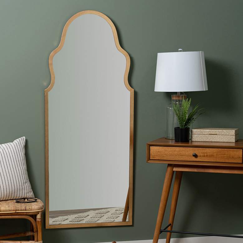 Image 1 Hanny Glossy Gold Metal 24 inch x 58 inch Arch Top Wall Mirror