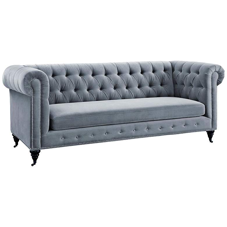 Image 1 Hanny Gray Velvet Button Tufted Sofa