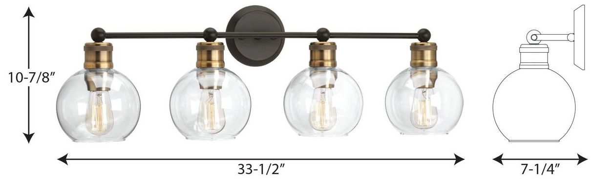Hansford Collection Four-Light Clear Glass Coastal Bath Vanity Light