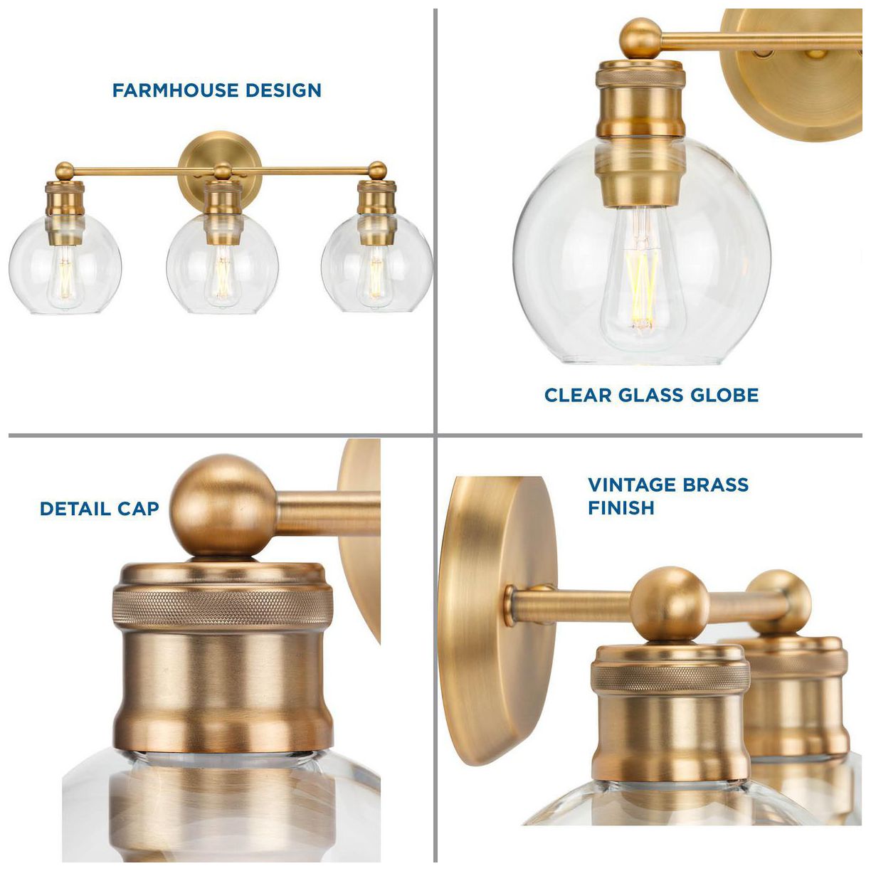 Hansford Collection Three-Light Clear Glass Coastal Bath Vanity Light