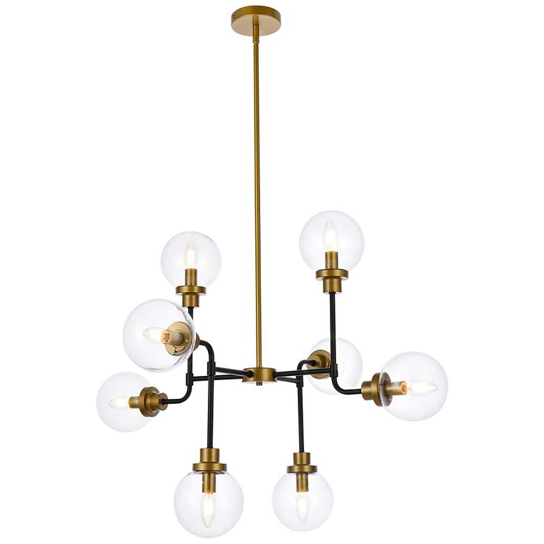 Image 2 Hanson 36"W Brass and Black 8-Light Pendant with Clear Glass