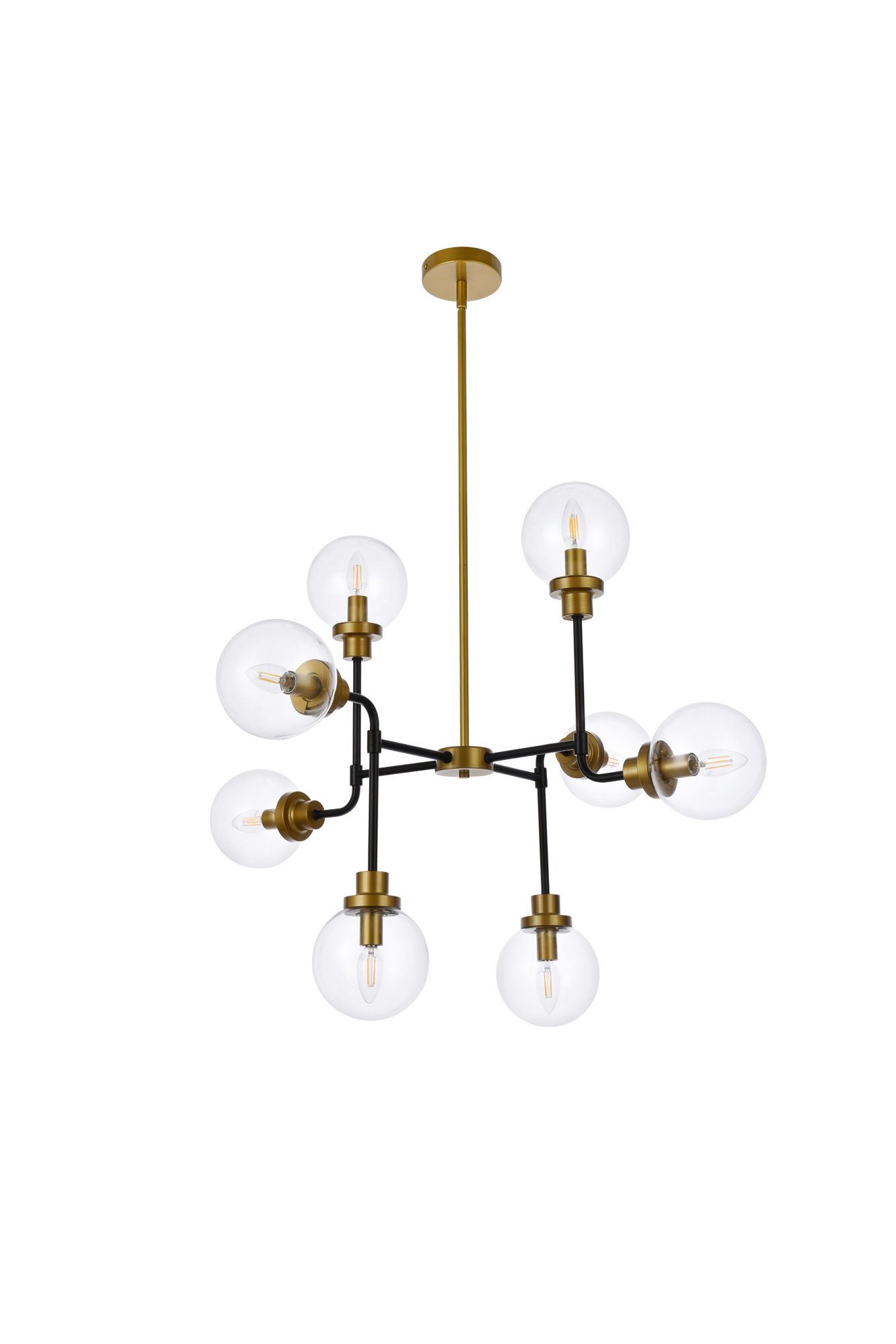Hanson 36"W Brass and Black 8-Light Pendant with Clear Glass