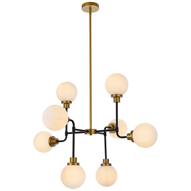 Image 3 Hanson 8 Lts Pendant In Black With Brass With Frosted Shade