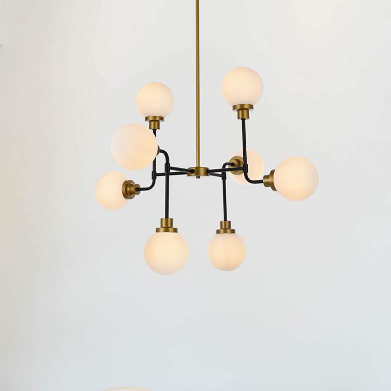 Image 2 Hanson 8 Lts Pendant In Black With Brass With Frosted Shade