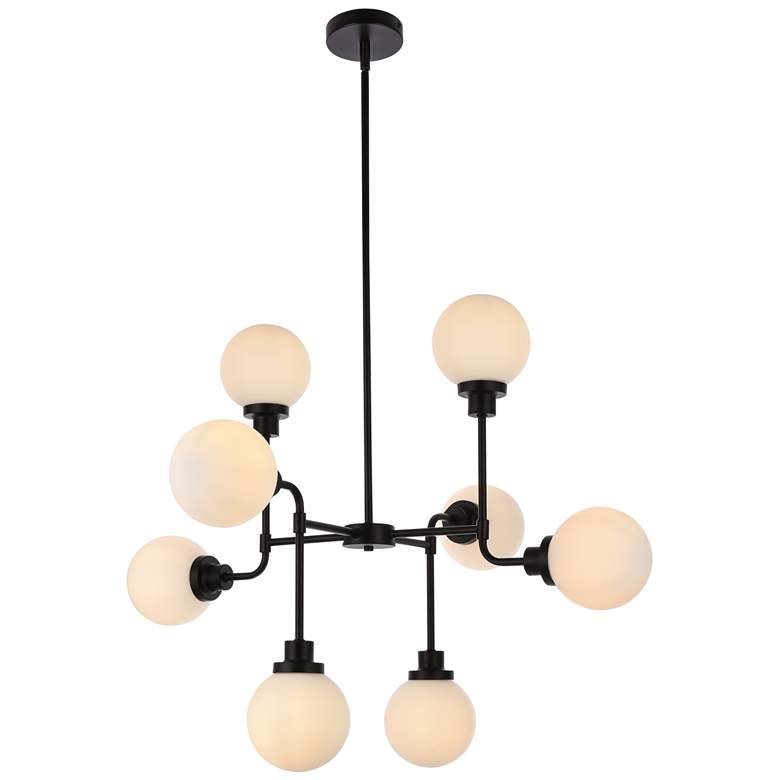 Image 2 Hanson 8 Lts Pendant In Black With Frosted Shade