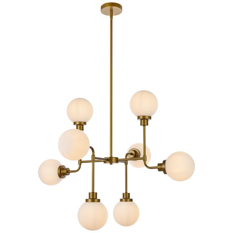 Image 2 Hanson 8 Lts Pendant In Brass With Frosted Shade