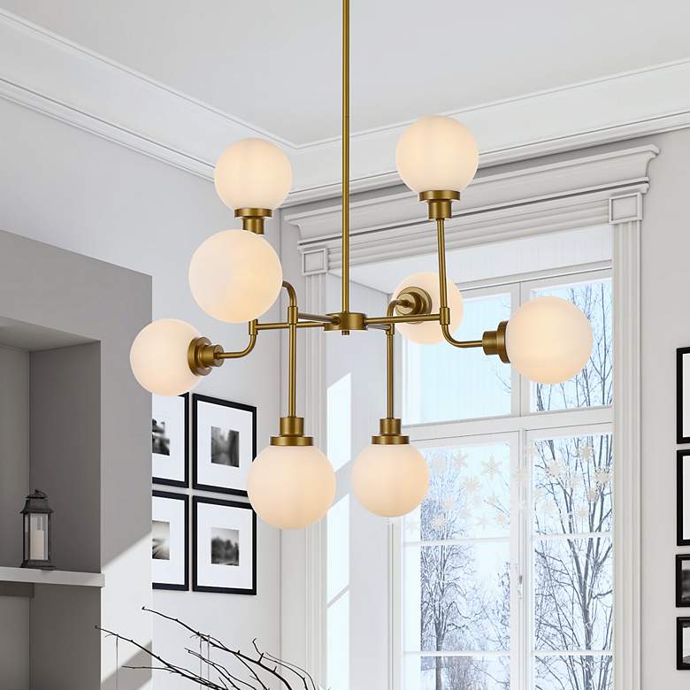 Image 1 Hanson 8 Lts Pendant In Brass With Frosted Shade