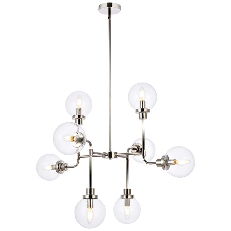 Image 1 Hanson 8 Lts Pendant In Polished Nickel With Clear Shade