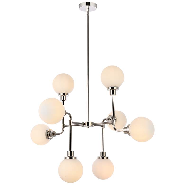 Image 2 Hanson 8 Lts Pendant In Polished Nickel With Frosted Shade