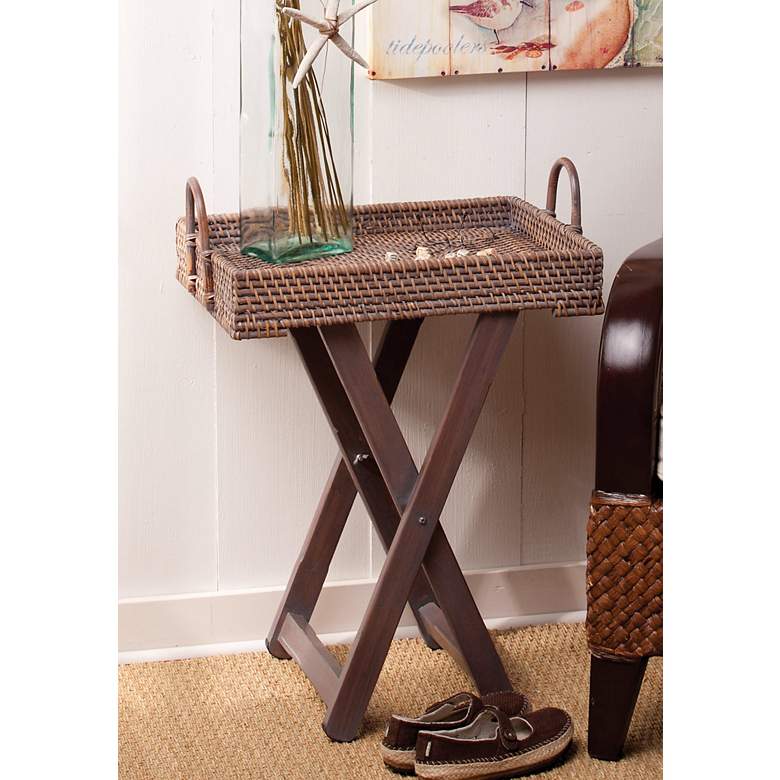 Image 1 Hapao Rattan and Wood Adjustable Side Table