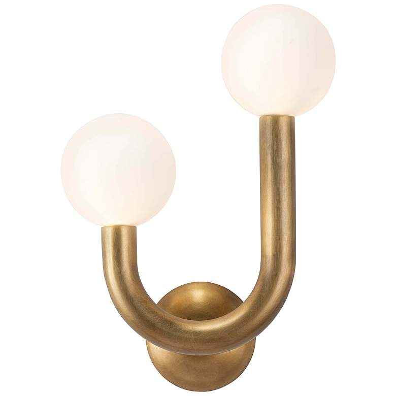 Image 3 Happy 16 1/4" High Natural Brass 2-Light LED Wall Sconce