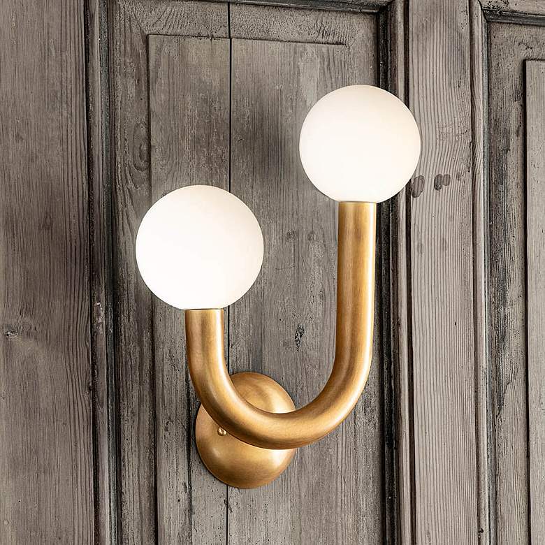 Image 2 Happy 16 1/4" High Natural Brass 2-Light LED Wall Sconce