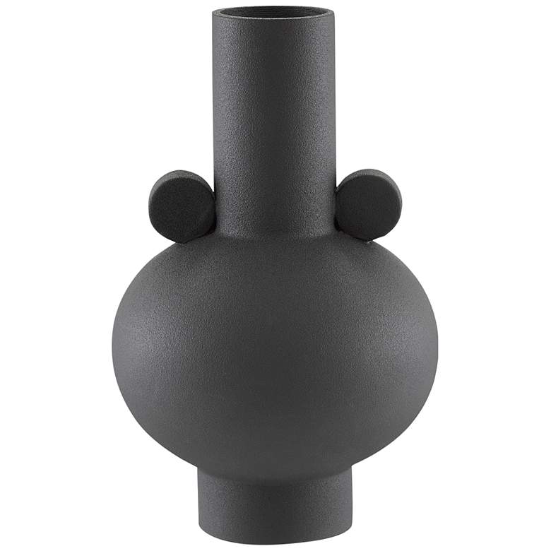 Happy 40 13 inch High Black Ceramic Round Decorative Vase