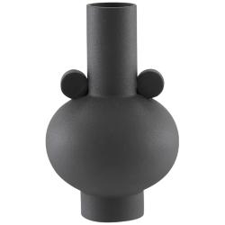 Happy 40 13&quot; High Black Ceramic Round Decorative Vase