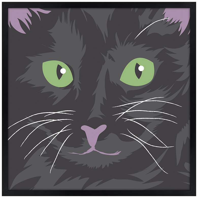 Image 1 Happy Cat 21 inch Square Black Giclee Wall Art