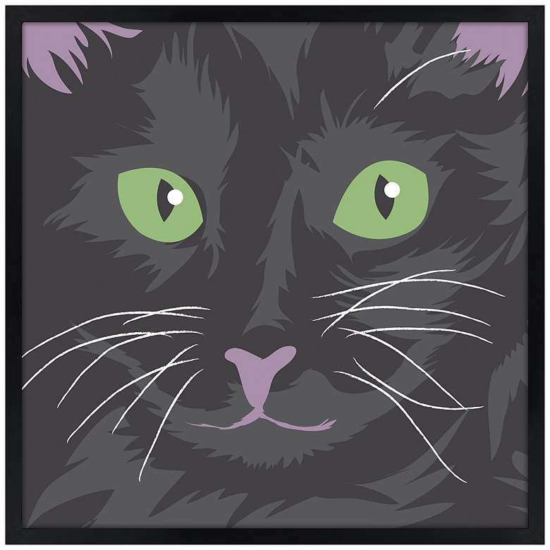 Image 1 Happy Cat 21" Square Black Giclee Wall Art