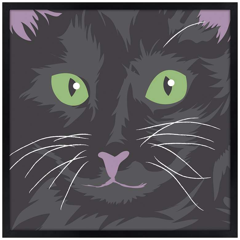Image 1 Happy Cat 26" Square Black Giclee Wall Art