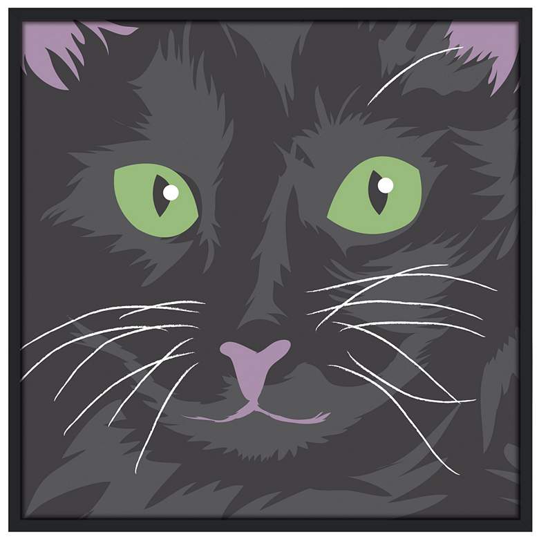 Image 1 Happy Cat 37" Square Black Giclee Wall Art